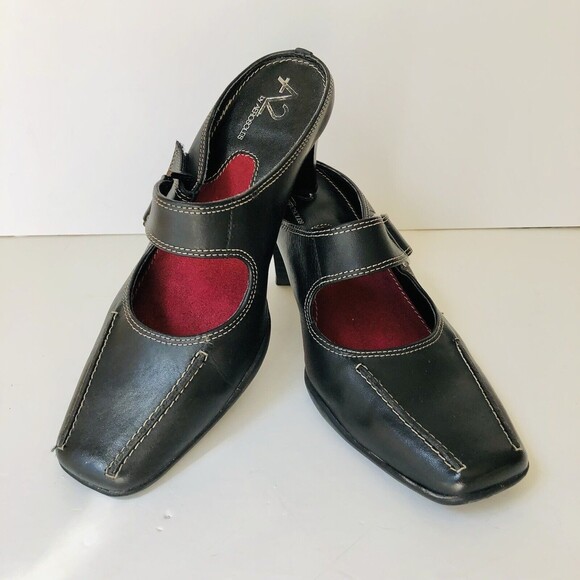 A2 by Aerosoles Two Beauty Black Leather Size 6 M Open Back, stylish block heels - Picture 1 of 9